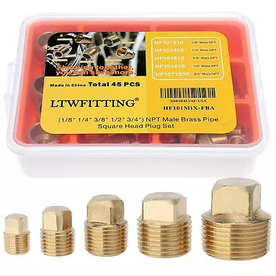 LTWFITTING Assortment Kit 1/8  1/4  3/8  1/2 3/4 NPT Male Brass Square Head Plug • $67.28