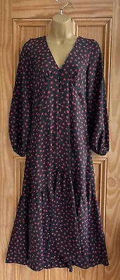 £14.99 • Buy Ex TOPSHOP Black Rose Print Button Front Floral Long Dress Size 6 8 10 BNWT