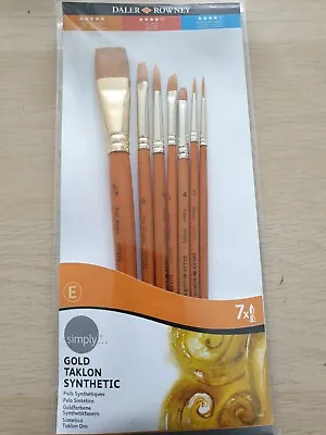 Daler Rowney Simply Acrylic Artists Paint Brush Set Gold Taklon 7 Pack • £6