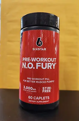 SixStar Pre-Workout Pill 3000 Mg  N.O. FURY Muscle  60 Caplets EXP JUN 25 & UP • $10.99
