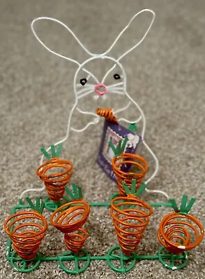 Vintage Easter Bunny Wire 6 Egg Holder Rabbit  Coated Metal Carrots • $11