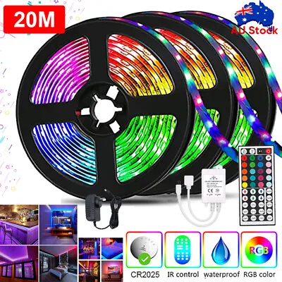 RGB LED Strip Lights IP65 Waterproof 5050 5M/15M/20M 44Key IR Controller Adapter • $29.99