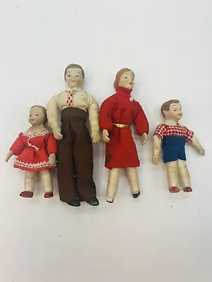 Vintage Dollhouse Doll Family Mother Father Son Daughter Porcelain Miniature Set • $19.99