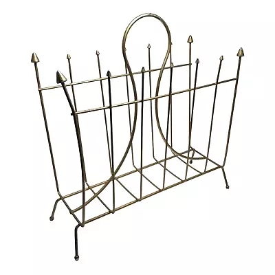 Vintage Mid Century Modern Sculpted Brass Magazine Rack Vinyl Record Holder • $54