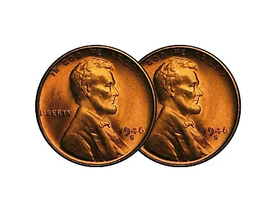 (2) 1946 S Lincoln Wheat Cent Choice BU 1c Brilliant Uncirculated - 2 Coin Set • $12
