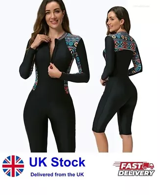 Women's Swimsuit Surf One Piece Zip Long Sleeve Modest Boyleg Rash Guard Wetsuit • £22.46