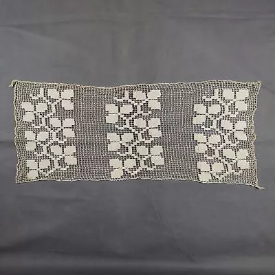 Beautiful Vintage Handmade Filet Doily 76cm/30cm(30''x12'') #2219 • £10.50