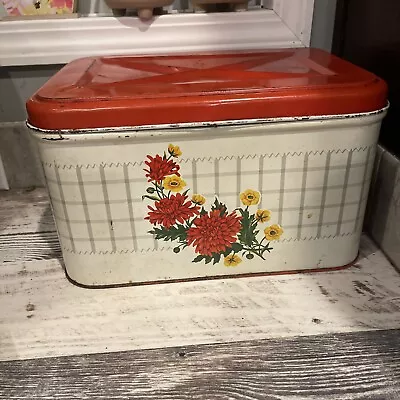 Antique Vintage Kitchen Metal Bread Box With Red Lid • $36.50