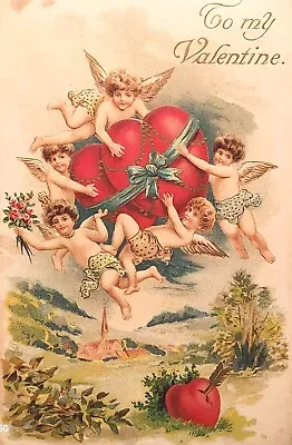 Vintage Valentines Greetings Postcard ~ Embossed Lt. Gold Gilded. #-4230 • $2.65