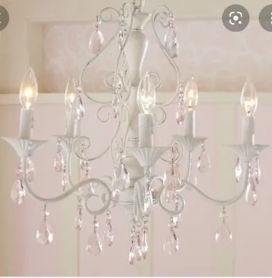 $199.99 • Buy New Pottery Barn Kids Pink White Alyssa Chandelier Crystals Can P/U In New York