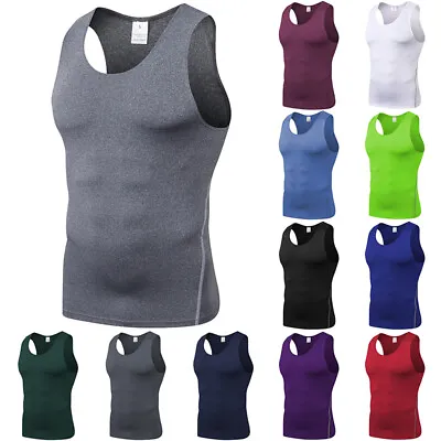 Mens Quick Dry Vest Tops Fitness Gym Muscle Tank Breathable Workout Sports Shirt • £8.49