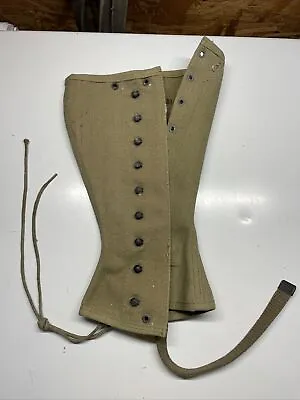 1 VTG Military WWII Canvas Legging Gaiters Green-Brown  Boot Guard • $15.50