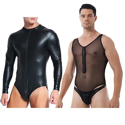 Men's Patent Leather Leotard Catsuit Jumpsuit Party Bodysuits Underwear Jumpsuit • £11.99