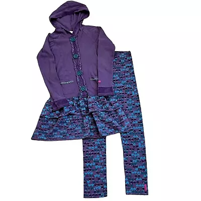 Naartjie Girls Vintage 9 Purple & Blue Hearts Dress & Leggings Outfit Set • $30