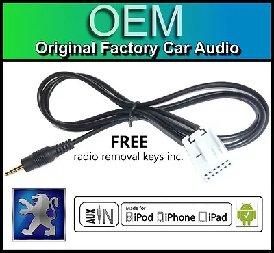 Peugeot 207 AUX Lead Peugeot RD4 Car Stereo AUX In Cable IPod IPhone Android • £14.99