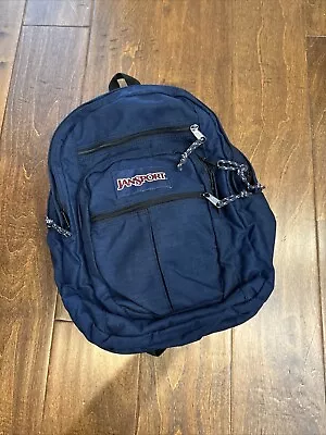 JanSport TDN7 Big Multi Lots Of Pockets Student Travel Backpack Navy Blue EUC • $22