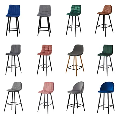 £105.99 • Buy 2pcs Barstools Set Velvet/Faux Leather Padded Metal Legs Breakfast Chairs Stools