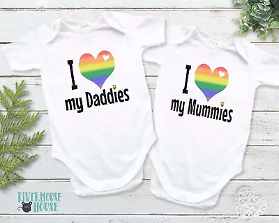 Gay Pride Baby Bodysuit I Love My LGBTQIA Family Rainbow Flag One Piece Tshirt • $24