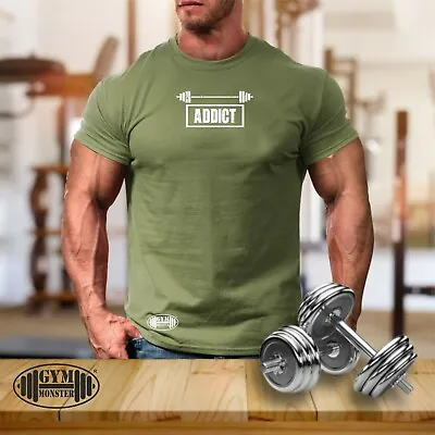 Addict T Shirt Gym Clothing Bodybuilding Training Workout Exercise MMA Men Top • £9.99