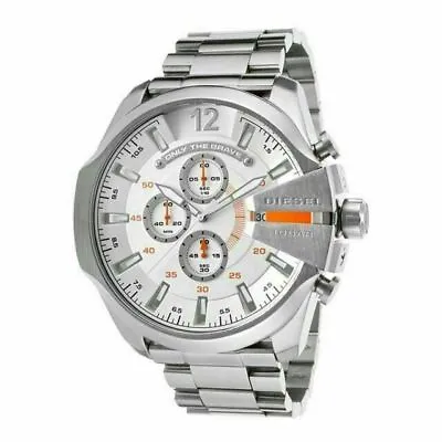 Diesel Mega Chief DZ4328 Chronograph White Dial SilverTone Band Men's Watch $250 • $119.99