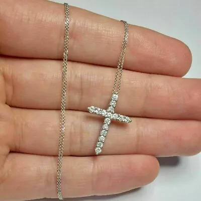 $87.83 • Buy 1Ct Round Lab Created Diamond Cross Pendant 18  Free Chain 14K White Gold Plated