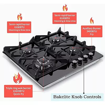 24  Kitchen Built-in Gas Cooktop 4 Burners NG/LPG Stainless Steel Tempered Glass • $145.99