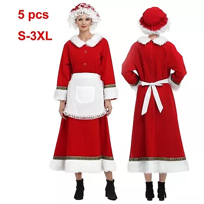 Deluxe Mrs Claus Santa Claus Christmas Long Dress Costume Xmas Outfit • $49.29