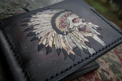 Men's Handmade Leather Money Clip Chieftain's Skull (Z53a) Unisex • $109.26