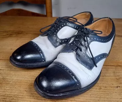 Joseph Cheaney Black White Leather Oxford Brogue Shoes Men's Unisex UK 6.5 • £30