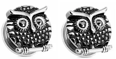 Earrings Rings 316L Surgical Steel Double Flare Saddle Owl Face Plugs Pair • $11.99