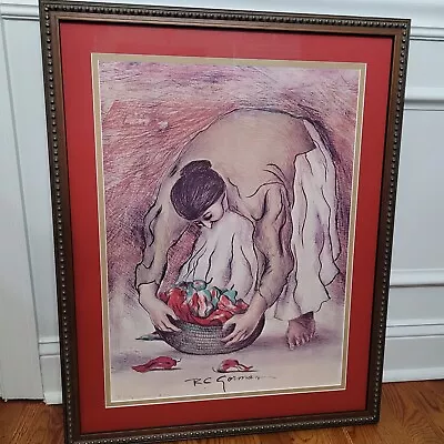 R. C. Gorman 1976 Woman With Chili Peppers Hand Signed Framed Lithograph 30x23.5 • $249