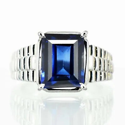 8 Cts Natural Blue Sapphire Rectangle 925 Sterling Silver Ring For Men & Women • $57.59