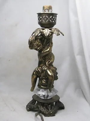 $48 • Buy Vintage Lamp Electric Light Ornate Brass Child Art Nouveau Angel Cherub Art 47
