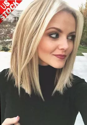 $37.59 • Buy Ash Blonde Lace Front Wig Long Highlight Straight Bob Wig Heat Safe L Part Lace 