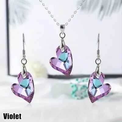 3pcs/set Fashion Violet Crystal Heart Pendant Necklace Earthings Jewelry Sets  • $0.01