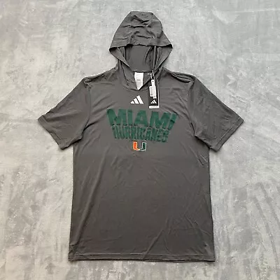 Adidas MIAMI HURRICANES Short Sleeve Hooded Sweatshirt Men Large University Logo • $29.88