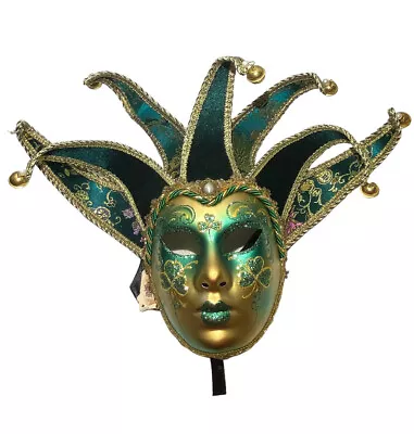 Authentic La Maschera Del Galeone Hand Made Italy Venetian Mask Green Gold • $56.95