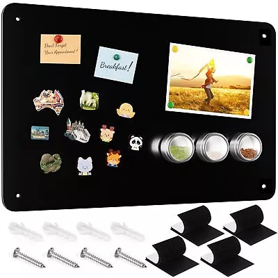 Black Metal Magnetic Bulletin Board For Wall Refrigerator 17.5x11.4 Inch • $29.12