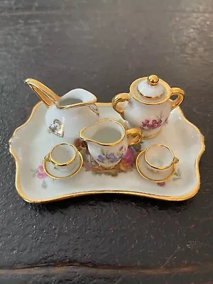 Limoges France: Lot Of Six Porcelain Dollhouse Miniature Tea Set Gold Trim • $45