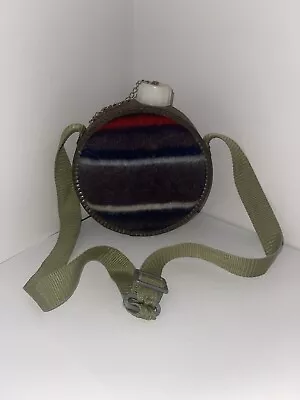 Vintage 4 Qt. Round Galvanized Metal Canteen Wool Fabric Sided With Strap & Cap • $15.99