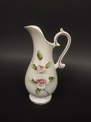 Vintage Dresden Rose Hand Painted Porcelain Pink Flowers Bud Pitcher Vase 6  • $15