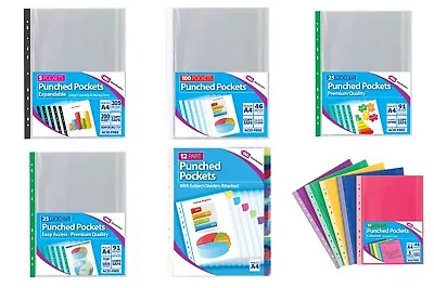 £4.99 • Buy A4 Clear Plastic Poly Punched Pockets Filing Folders Wallets Sleeves 