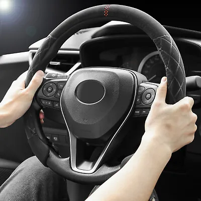 Suede Steering Wheel Cover Sweat-absorbent Non-slip Car Protection Black 38cm • $21.89