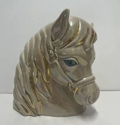 Vintage HORSE PONY Head Ceramic Lamp Planter Decoration Figure Statue Tan Gold 9 • $49.99