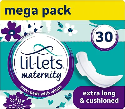 Lil-Lets Maternity Pads | 30 X Extra Long Maxi Thick Pads With Wings | 3 Packs • £8.21