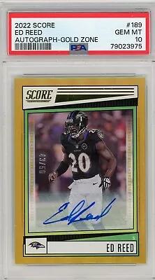 2022 Panini Score Ed Reed Gold Zone Auto /50 PSA 10 POP 1 Ravens • $150