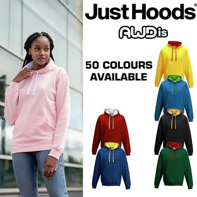 AWDis Just Hoods Varsity Hoodie Two Tone Contrast Unisex Sweatshirt Top JH003 • £16.99