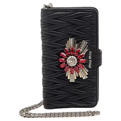 Miu Miu Black Matelasse Leather Flower Embellished IPhone 8 Plus Case • $499.80