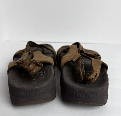 Skechers Leather TONE UPS Sz 7 Thong Back Strap Adjustable Sandal Comfort 38735 • $25.99