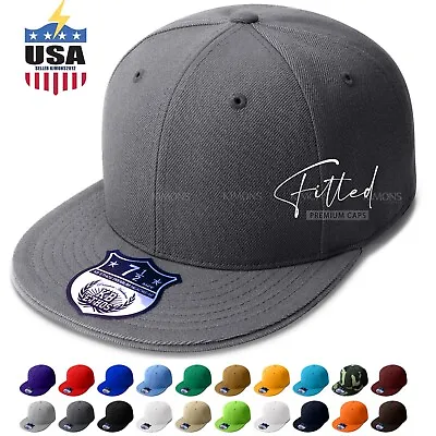 Premium Solid Fitted Baseball Cap Hat Trucker Blank Plain Flat Bill 9 Sizes • $13.77